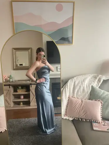 Revelry Jade Satin Dress Blue Size 4