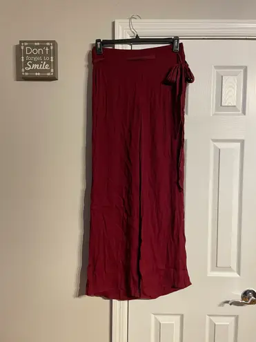 Valentino Garavani Valentino Silk Palazzo Vintage Tie Wide Trousers maroon Burgundy Belt Pants Designer Sz EU 44- USA 10