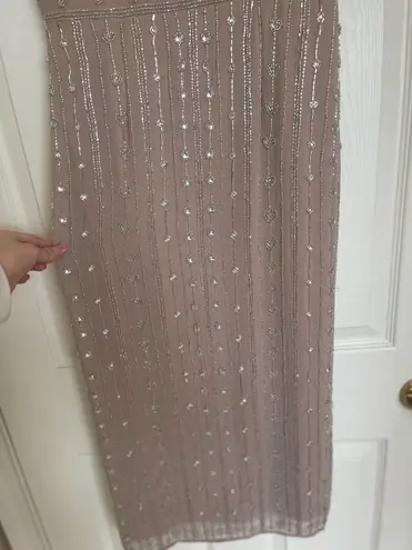 Mac Duggal Beaded Empire Waist Column Midi Cocktail Dress