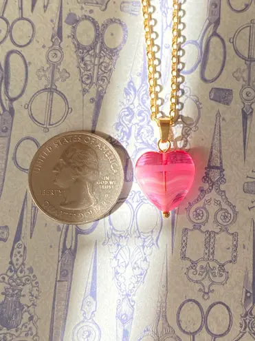 Handmade retro vintage fairy whimsical style quality Czech glass pink heart bead simple necklace🩷