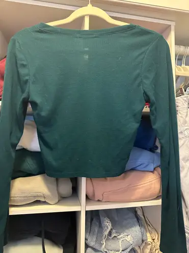 Bozzolo Dark Green Long Sleeve Crop Top