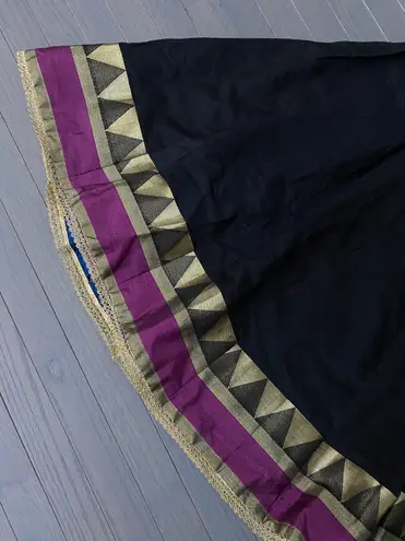 Women Long Anarkali Kurti Black And Multi Color Indian Wedding Dress S