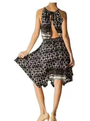 Ecote  black and white pattern halter open back asymmetrical boho dress size S