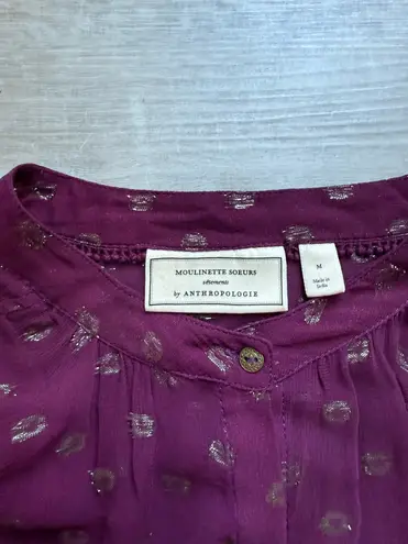 Anthropologie Moulinette Soeurs  Allegra Gold Foil Printed Burgundy Blouse Size M