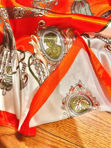 VINTAGE Tassel and Rope baroque Pattern orange /SQUARE SILKY SCARF 35/35