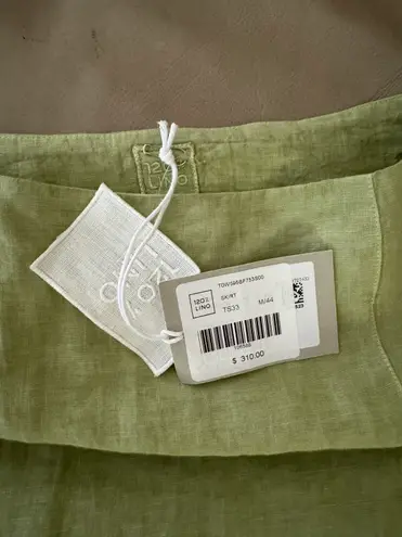 120% Lino Light Green Pencil Midi Skirt