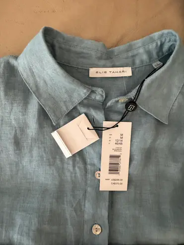 Elie Tahari Lesley Linen Eyelet Shirt in Blue Breeze