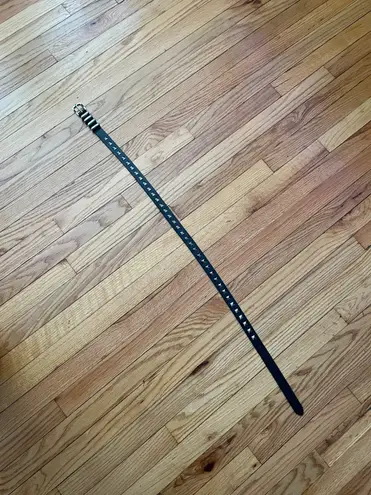 ANINE BING Unisex Leather Belt w Silver Gunmetal Grommets Studded Pyramid Square Buckle Black Sz M/L