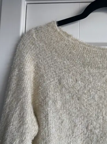 Happily Grey Cream Gold Sparkle Knit Scoop Neck Balletcore Boho Sweater XL