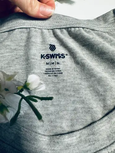 K-Swiss heather gray/black write out logo backspin crop tank top