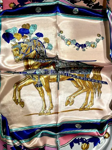 Horse Print Scarf PINK, gray & BLUE EQUESTRIAN PRINT SQUAR SILKy SCARF 35/35 Multiple