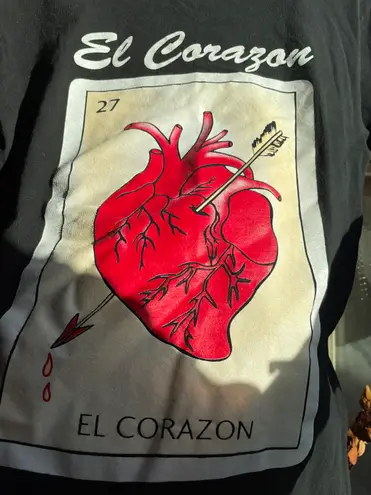 El corazón heart loteria card Mexican bingo graphic tee Black