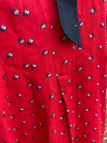 Vintage 70s Chablis Red Maternity Dress Peter Pan Collar Tie Dainty Floral 7/8