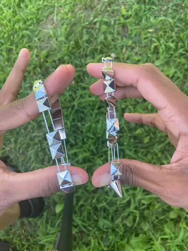 2 pcs Gothic Y2K Rivet Spike Bead Spike Punk Bracelet Style Silver Plated