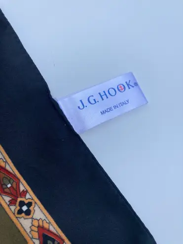J G Hook Vintage 80s 90s J. G. Hook Square Scarf Polyester Paisley Check Navy Gold 35”