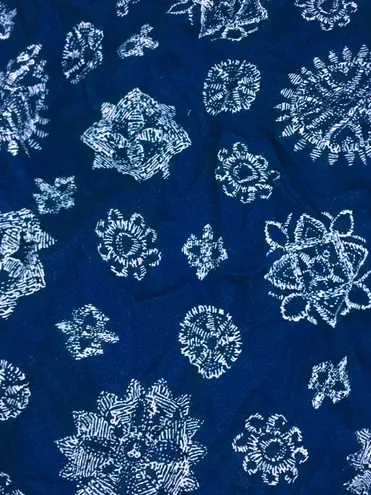 Norton Mcnaughton Vintage 80s Navy Blue White Medallion Rayon Midi Skirt M L