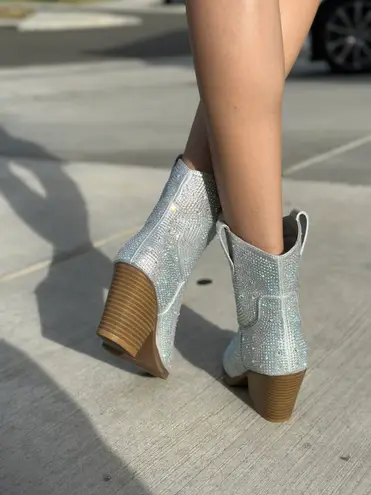 Forever Link Silver Rhinestone Ankle Cowboy Boots