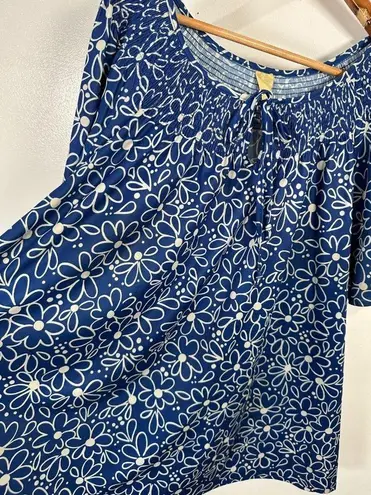 Lounge Vintage Womens 1X Top MuuMuu Shirt Short Sleeve Hawaiian Blue Floral