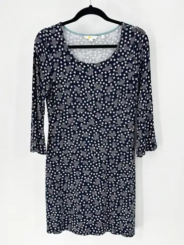 Boden Dress Navy Blue Gray Birds Bell Sleeve Stretch star novelty print size 10
