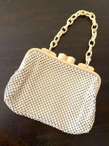 Whiting & Davis VTG 40s 50s Alumesh Cream Clutch Purse Handbag With Chain Strap