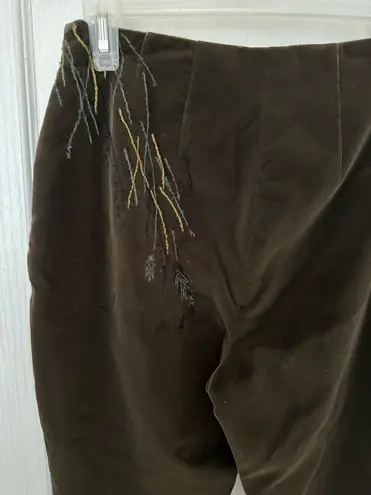 W By Worth Worth Woman’s Dark Green Velour Pants with Embroidery around the side zipper, Sz 6P