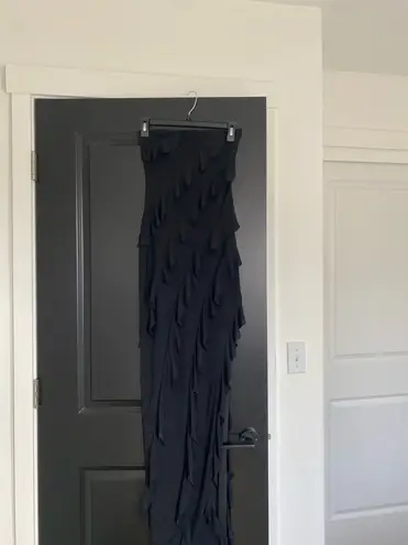 Boutique Black strapless maxi dress with ruffle details 