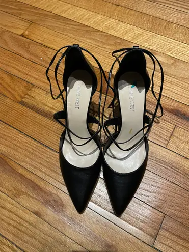 Nine West Fool4you Lace Up D’orsay Pointed Leather Stilettos Pumps Heels