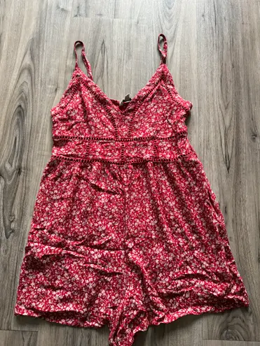 American Eagle Red And White Floral Romper