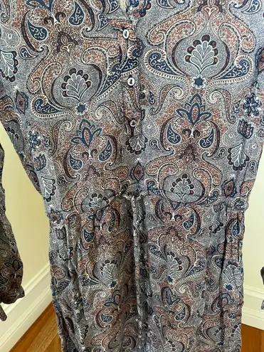 Hinge Long Sleeve Paisley Pocketed Draw String Dress