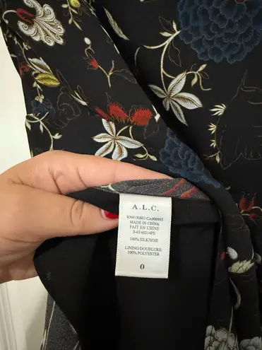 A.L.C. Black Floral 100% Silk Mini Dress (Size 0)