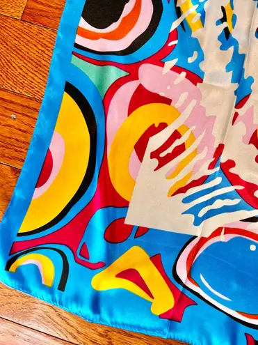 VTG RETRO Abstract Multicolor artwork Square oversized silky scarf 35’/35’ Multiple