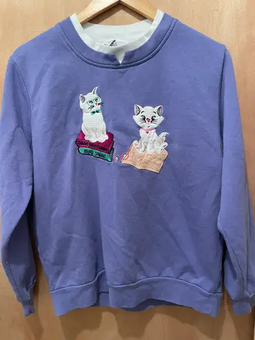 Bon Worth Women's size medium Purple Cat Book Theme Sweat Shirt