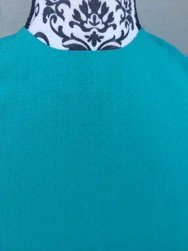 Vintage Handmade 60s Short Sleeve Shift Dress Textured Polyester Hign Neck Mod S Blue