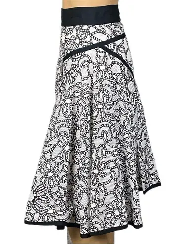 Zac Posen RARE black white pleated A-line skirt grosgrain trim Size 10 EUC