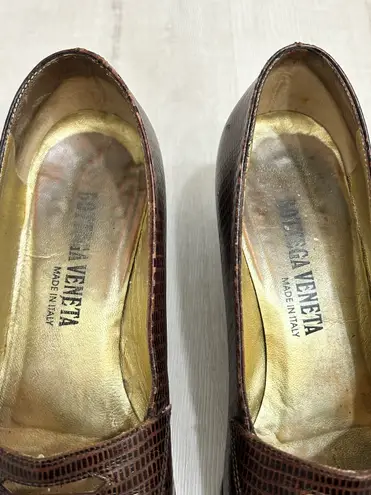 Bottega Veneta Vintage 80’s Brown Lizard-Embossed Leather Loafers