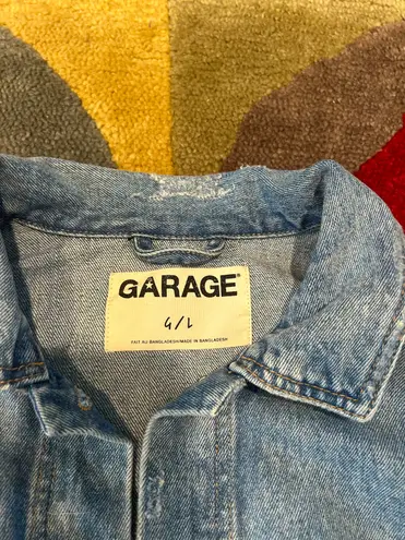 Garage Denim Jean Jacket Cropped Frayed Size Large