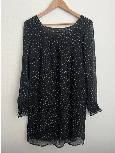 Gold Hawk Silk Mini Dress Floral Sheer Long Sleeve Cottage Prairie Flowy Romance Black Size XS