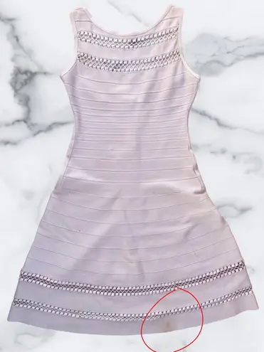 Herve Leger Rea crochet-trim cage stitch bandage dress in alabaster size S small