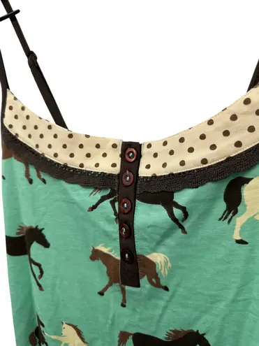 Hatley Womens Horse Print Spaghetti Strap Nightgown Polka Dot Trim Size M