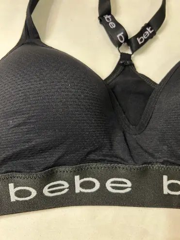 Bebe Racerback Style Adjustable Straps Sports Bra Firm Cups Black Sz Lg