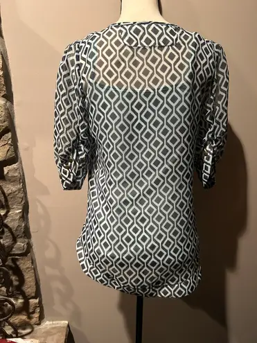 See Through 1/2 Sleeve Blouse with Matching Tank Blue Size XS