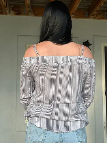 Iz Byer Stripped Off The Shoulder Long Sleeve Shirt