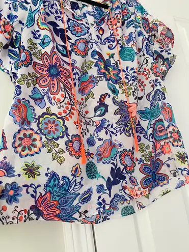 Milly Floral Sheer Ruffle Sleeves Flowy Top, Size M