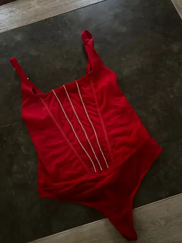 Auden Red Women's Rhinestone Lingerie Bodysuit Size