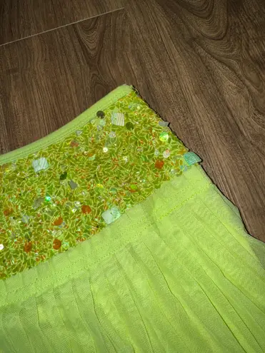 Basil & Maude Lime Green Beaded Waist Midi Skirt