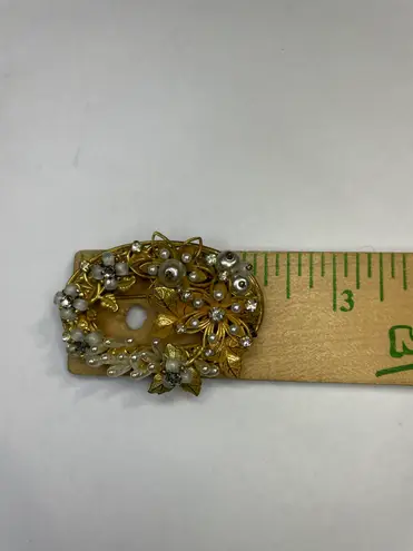 Vintage Designer Original By Robert Faux Pearl & Crystal Brooch/Pin Gold