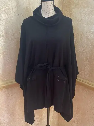 Yoon Black Cotton Blend Turtleneck Poncho with Belt and pockets Knee length Sz M Size M