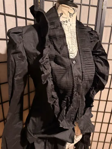 Victorian Steampunk High Low Asymmetric Y2k long sleeve goth Ruffle Jacket shirt Black Size L