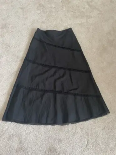 Willi Smith Goth Black Linen Lace Mesh Detail Skirt Women Lagenlook Whimsigoth Witchy SZ 10