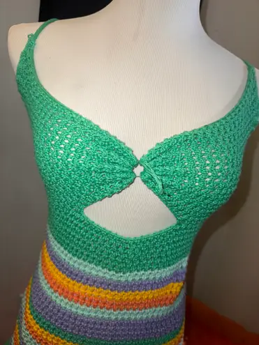 Crochet mini dress in green and purple hues Multiple Size M